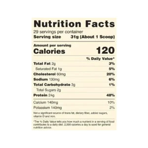 Nutrition Facts ON Gold Standard 100 Whey 2lb in pakistan